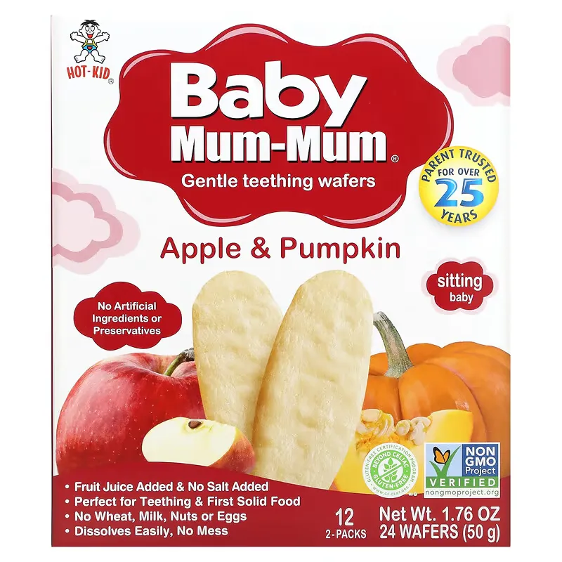 Baby Mum-Mum, Gentle Teething Wafers, Apple & Pumpkin, 12 Packs, 2 Wafers Each