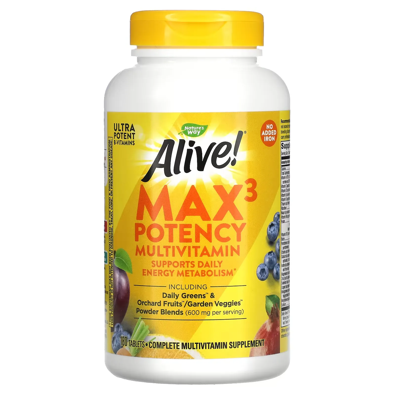 Alive! Max3 Potency Multivitamin, No Added Iron, 180 Tablets