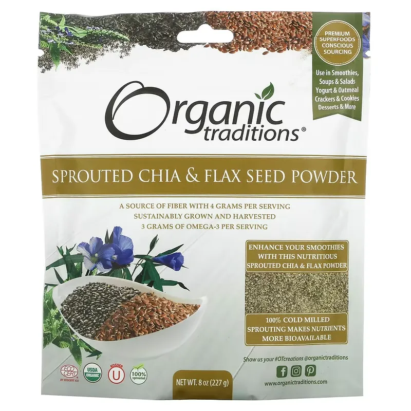 Sprouted Chia & Flax Seed Powder, 8 oz (227 g)