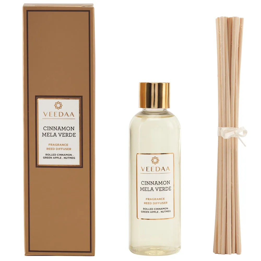 Veedaa Candles Cinnamon Mela Verde Diffuser Oil Refill & Reeds Set