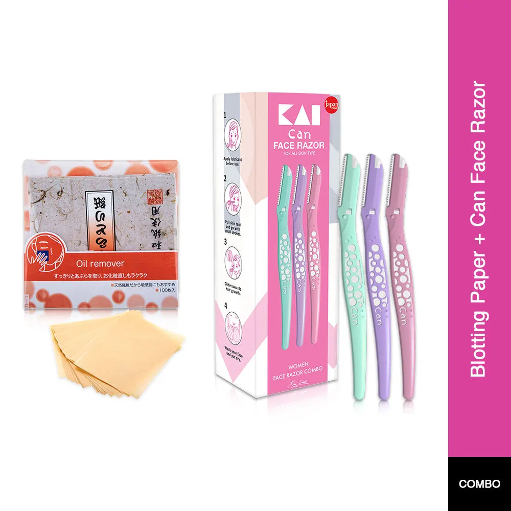 Kai Feel Fresh Blotting Paper + Can Face Razor Combo For Women