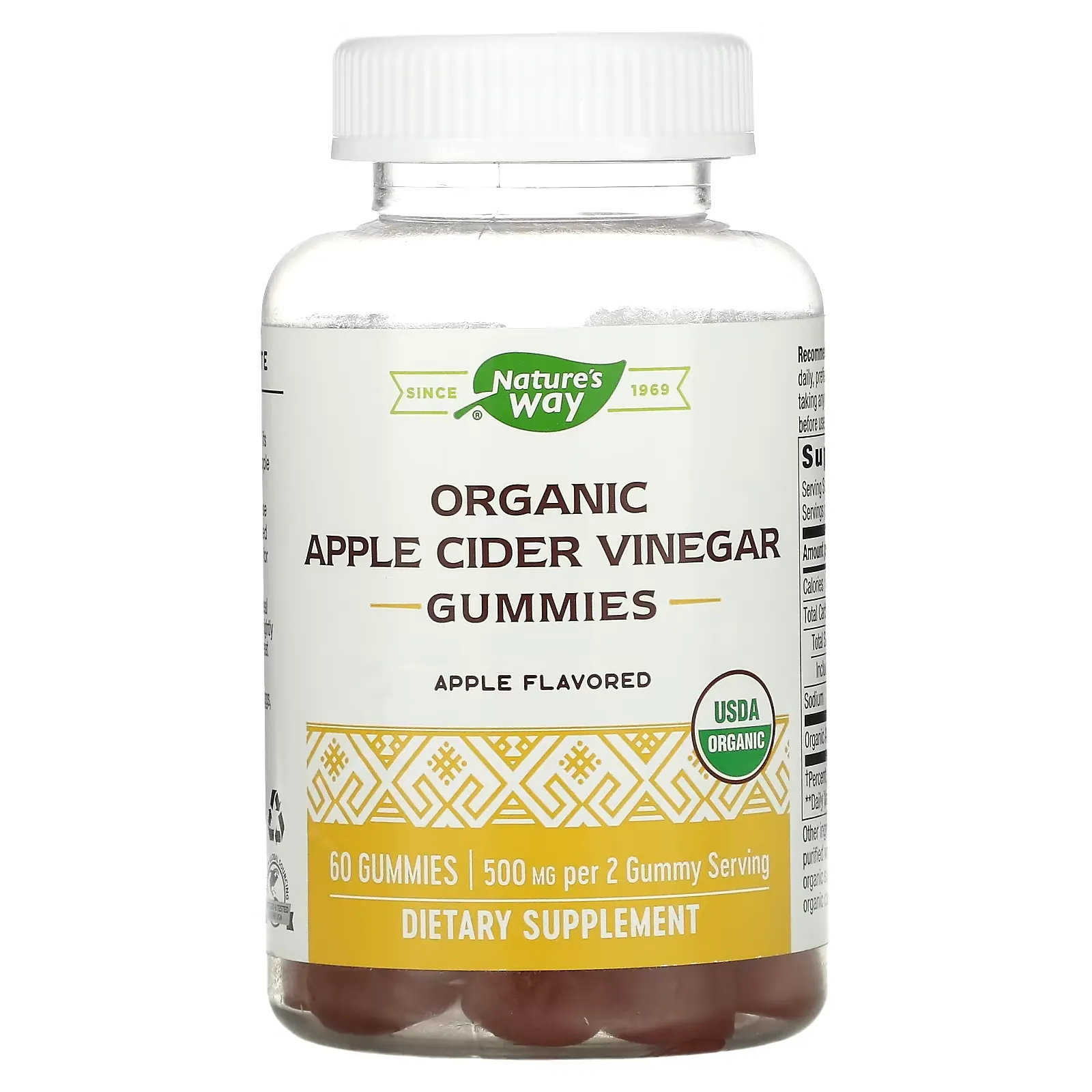 Organic Apple Cider Vinegar Gummies, Apple, 250 mg, 60 Gummies