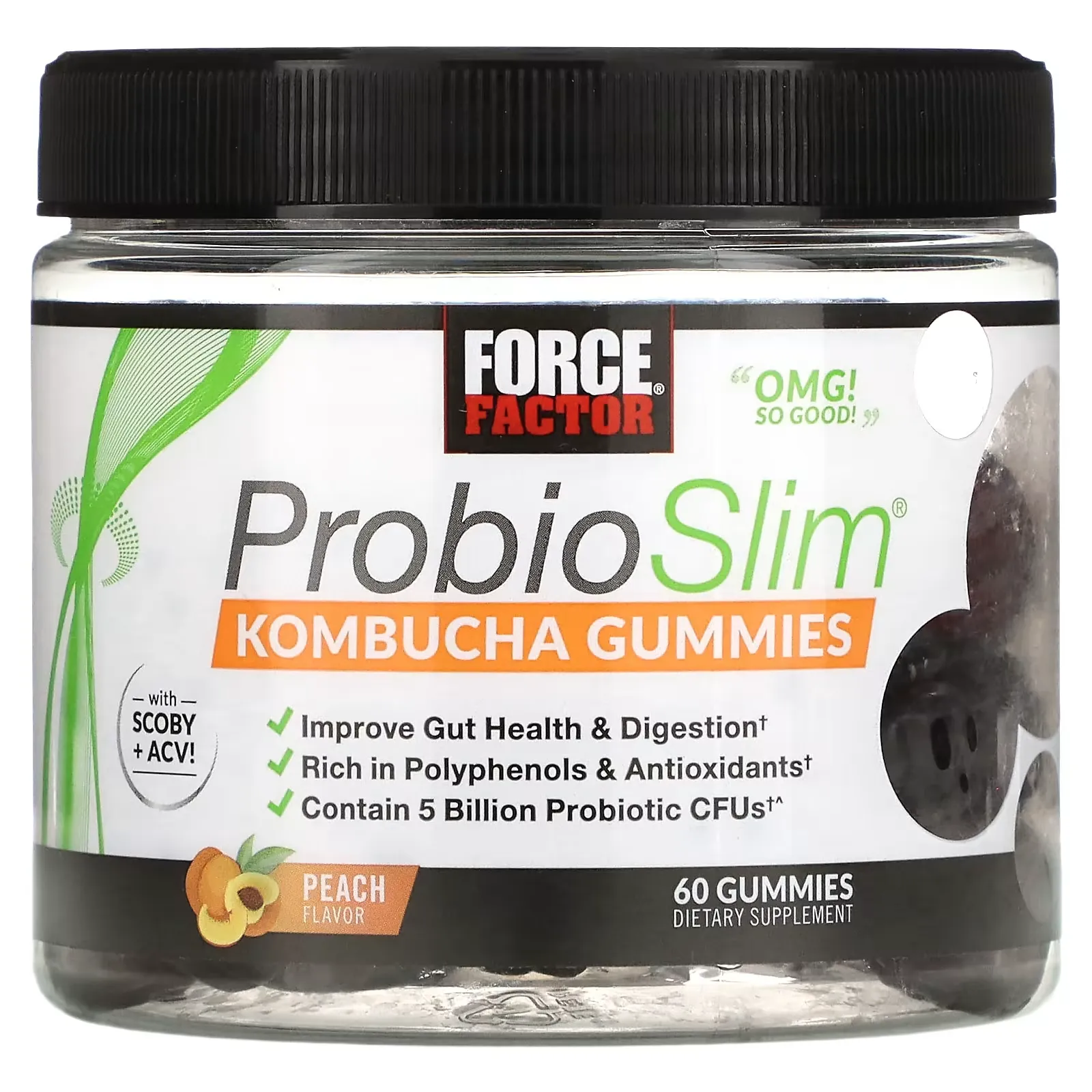 ProbioSlim, Kombucha Gummies, Peach, 60 Gummies