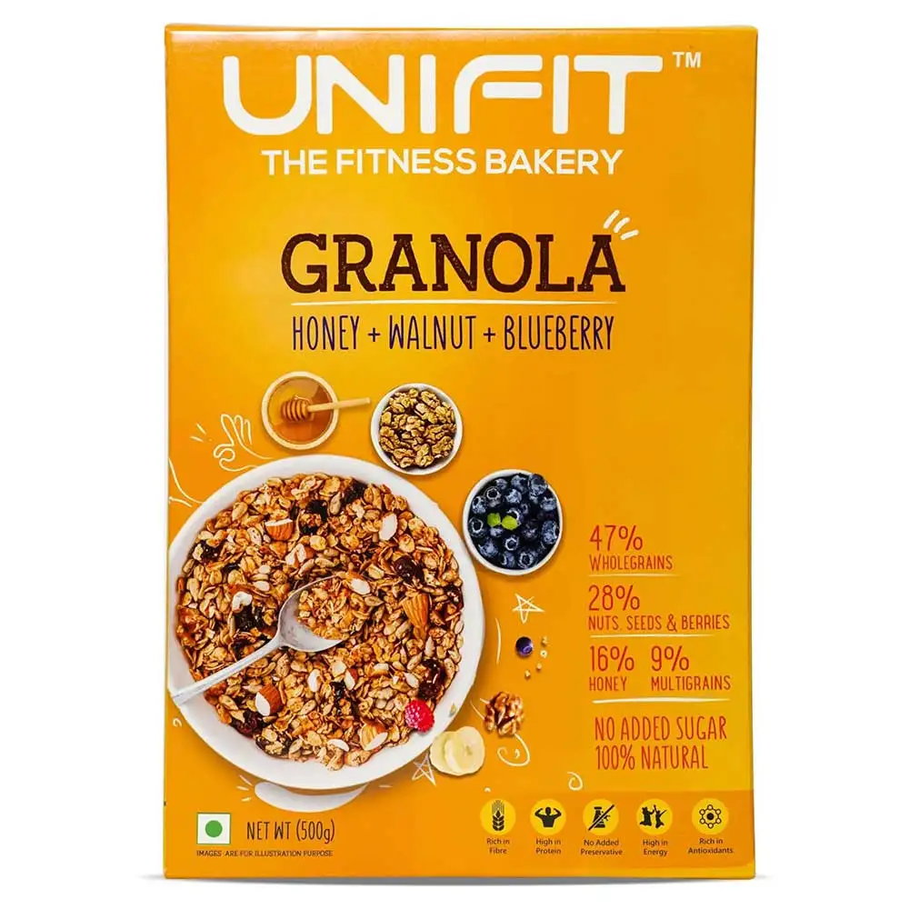 UNIFIT Granola Honey + Walnut + Blueberry,  500 g  Unflavoured