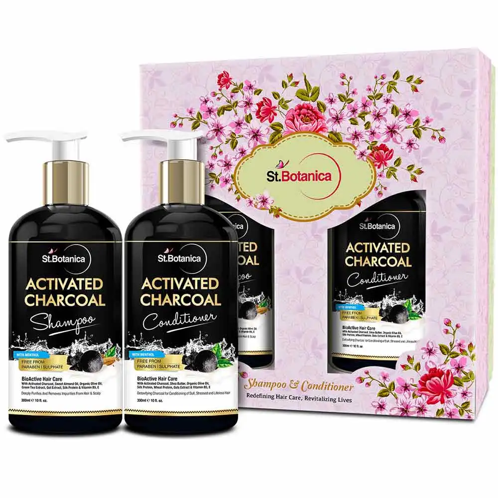 St.Botanica Hair Shampoo & Conditioner Combo Pack,  300 ml  Activated Charcoal