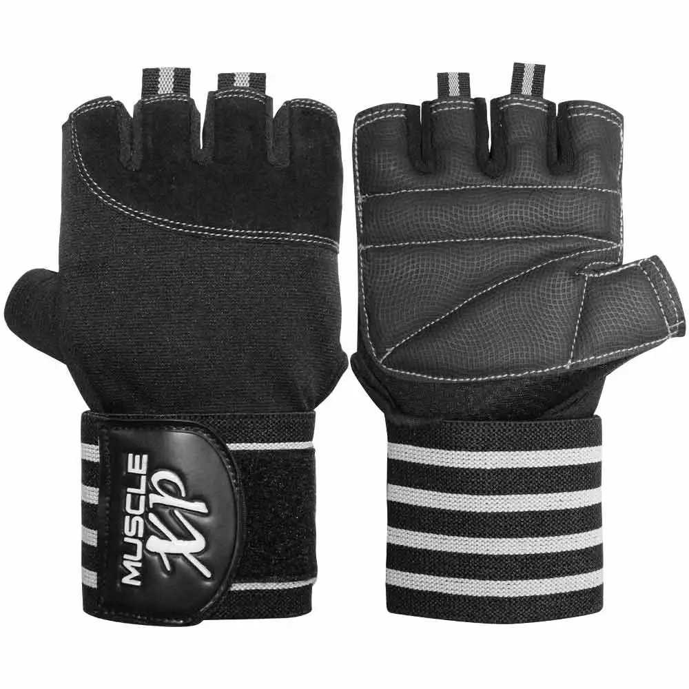 MuscleXP Bold Fit-Pro Fitness Workout Gym Gloves,  Black & White  Free Size