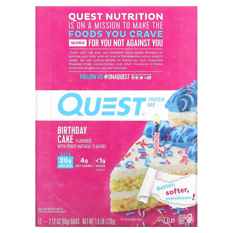 Protein Bar, Birthday Cake, 12 Bars, 2.12 oz (60 g) Each