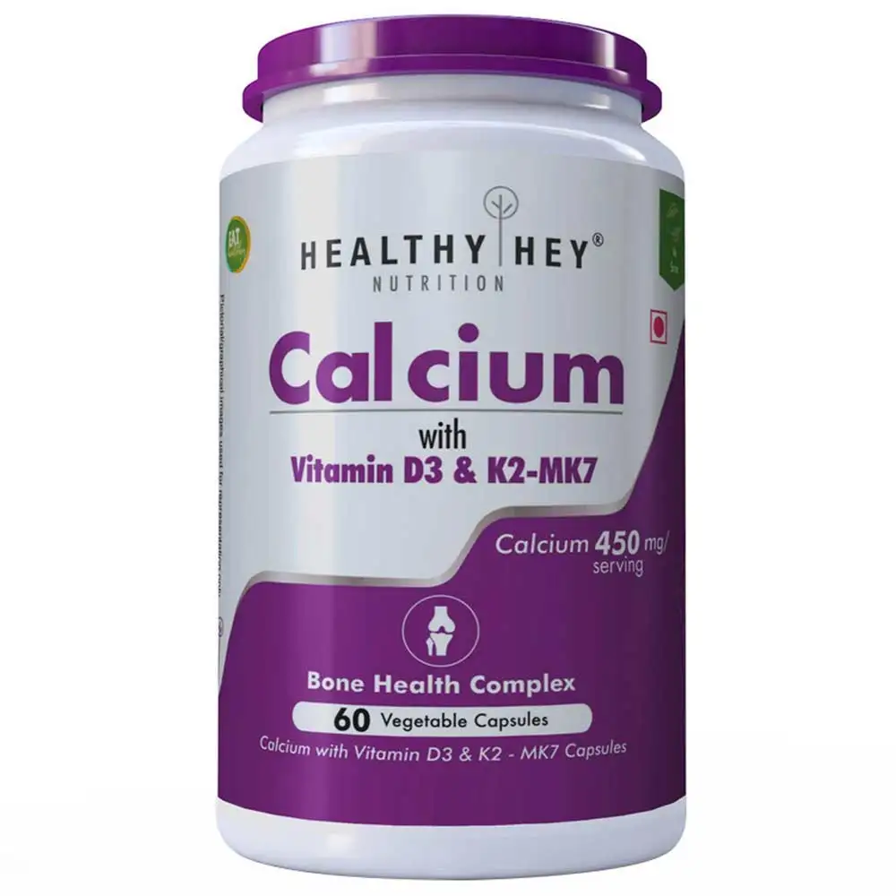 HealthyHey Nutrition Calcium with D3 & K2 Mk7,  Unflavoured  60 capsules