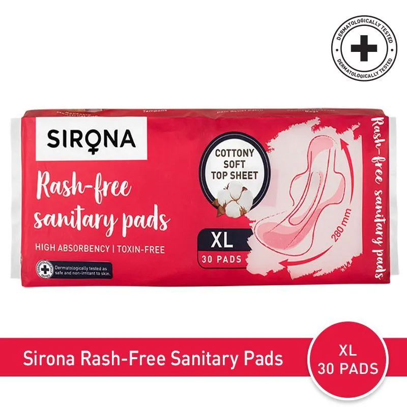 Sirona Cottony Soft Rash Free Sanitary Pads for Women - Pack of 30 (XL Size), Highly Absorbent Core