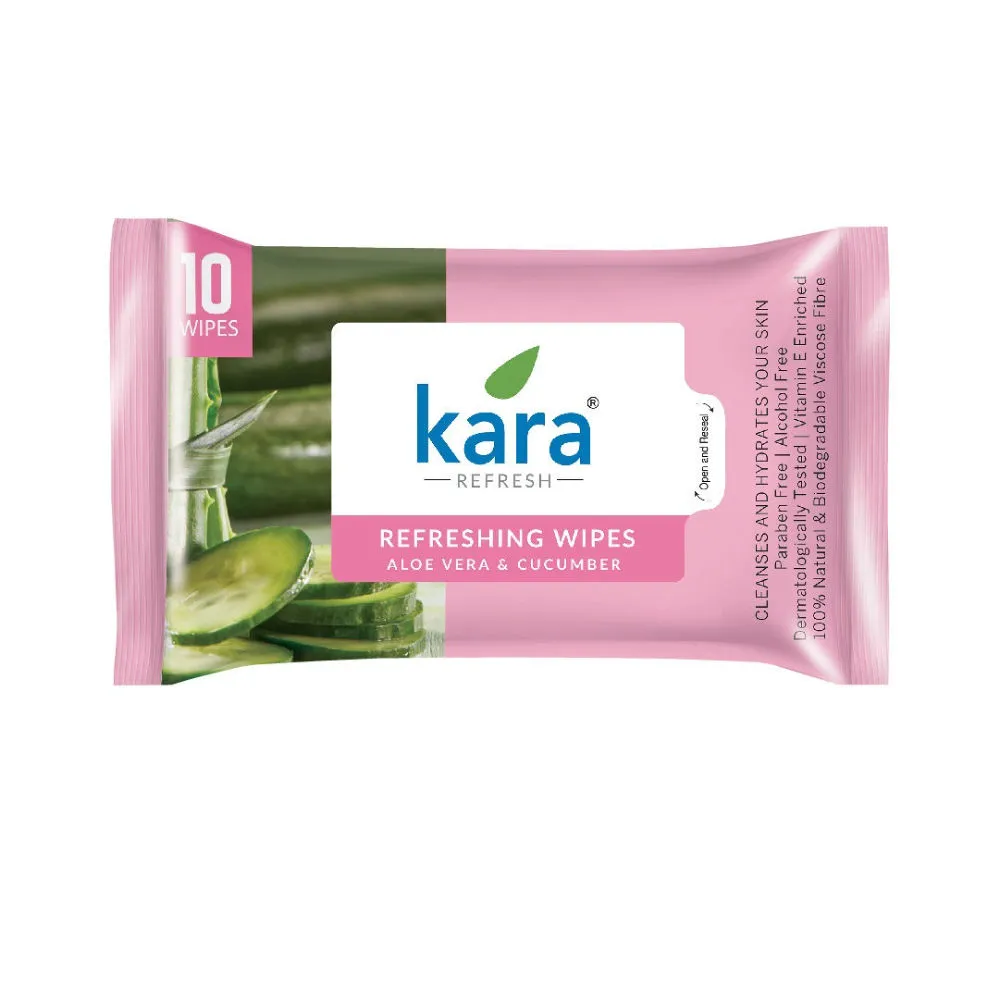 Kara Cleaning & Hydrating Refreshing Wipes With Cucumber and Aloe Vera - 10 Wipes