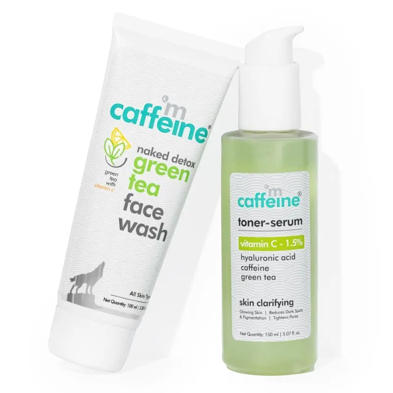 MCaffeine Quick Glow Green Tea Kit with Vitamin C for Glowing Skin - Face Wash, Toner-Serum -Set of 2