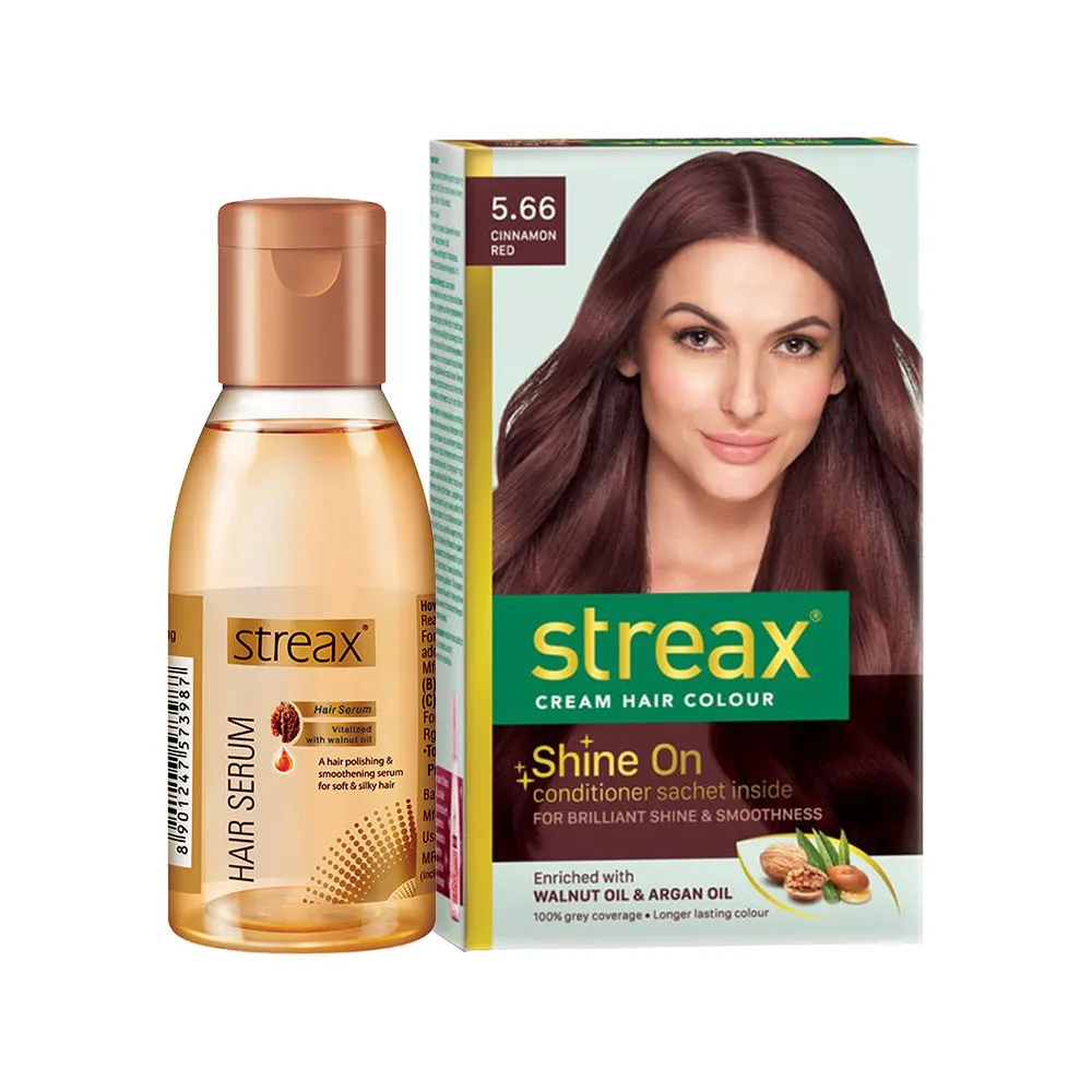 Streax Hair Colour - Cinnamon Red 5.66 + Hair Serum