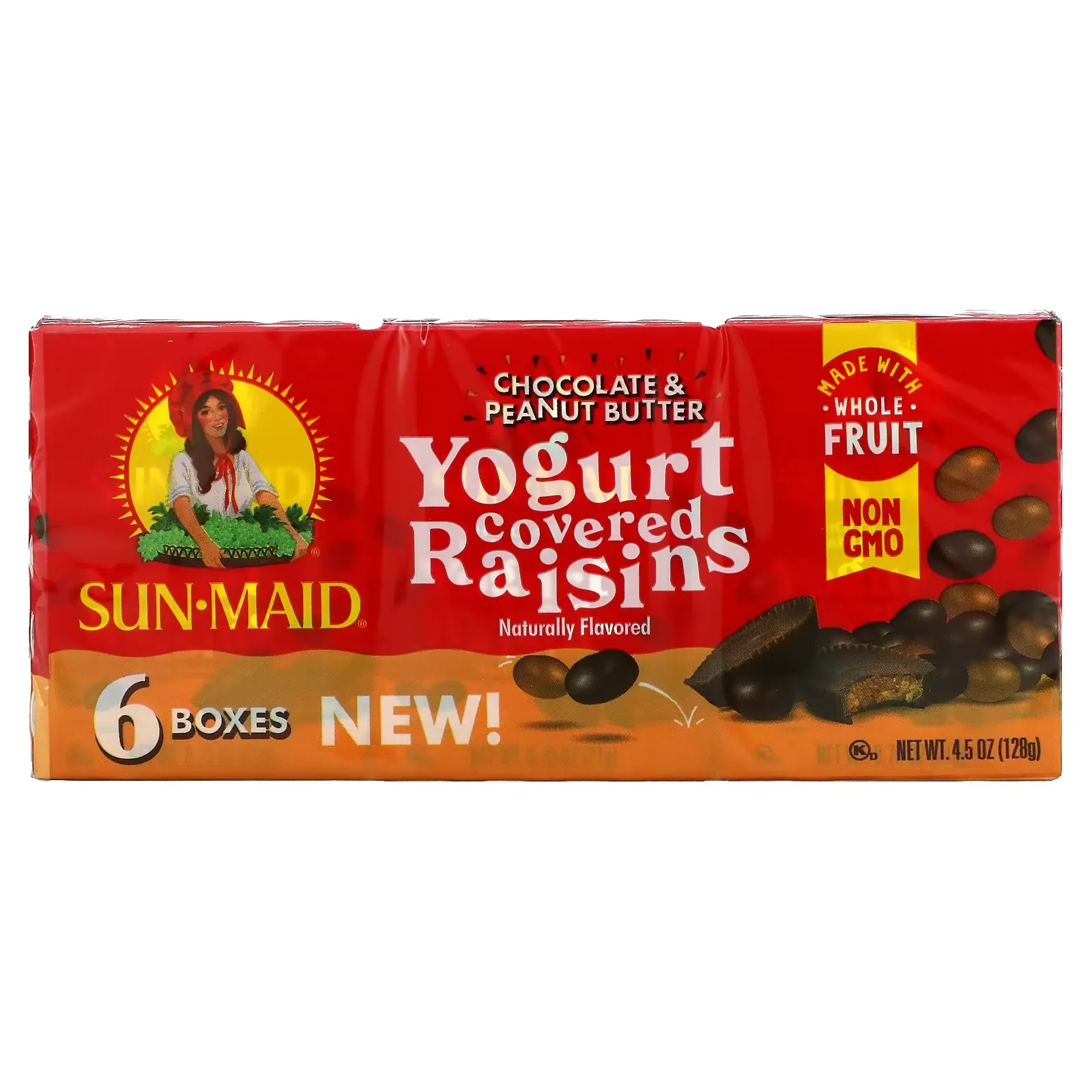 Yogurt Covered Raisins, Chocolate & Peanut Butter,  6 Boxes, 0.75 oz (21 g) Each