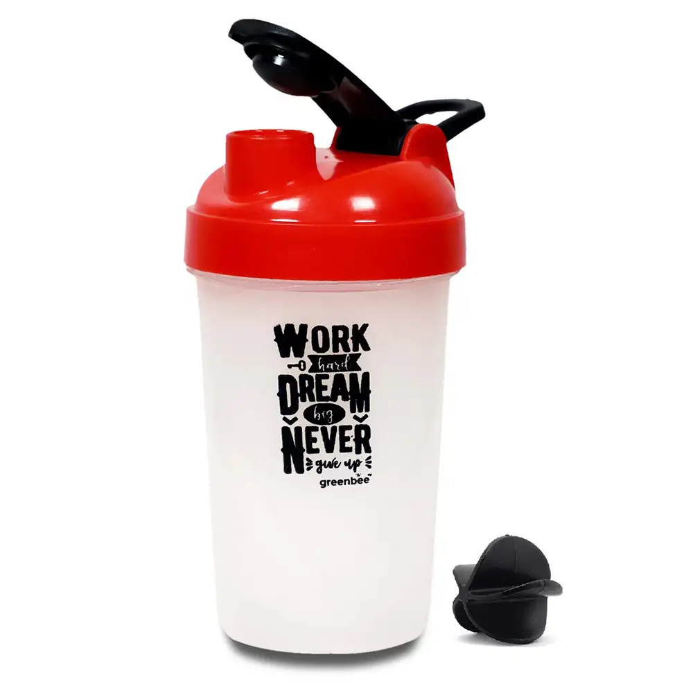 Greenbee Work Dream Never Protein Shaker,  Transparent with Red Cap  500 ml