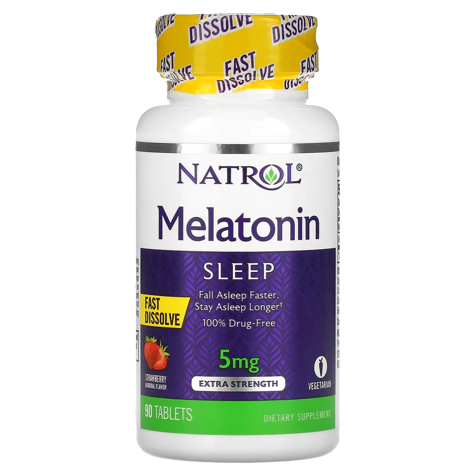 Melatonin, Fast Dissolve, Extra Strength, Strawberry, 5 mg, 90 Tablets