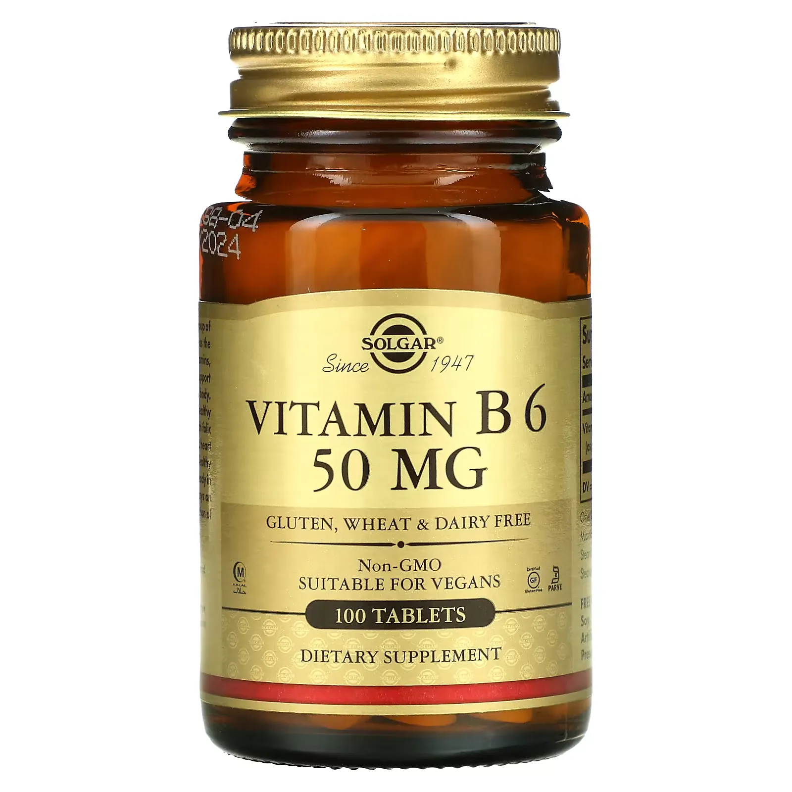 Vitamin B6, 50 mg, 100 Tablets