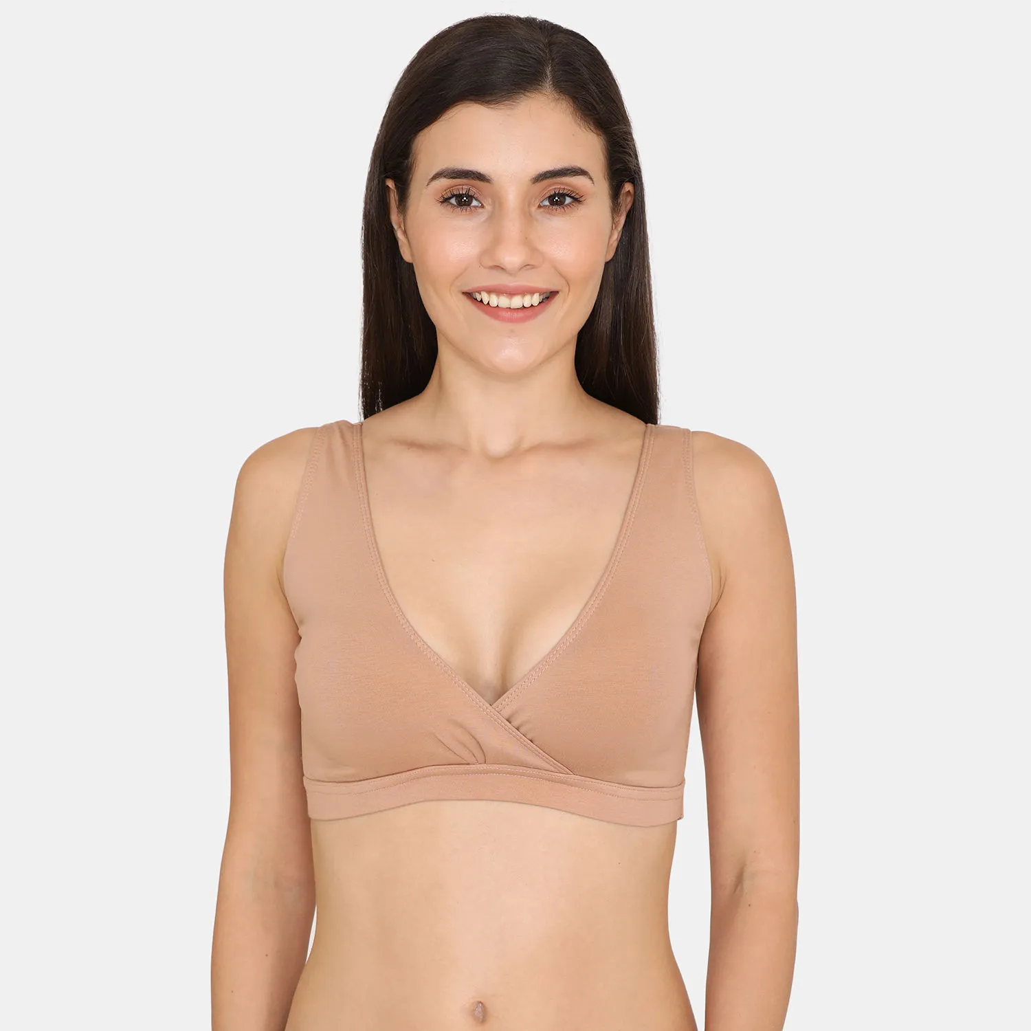 Zivame Double Layered Non Wired High Coverage Nursing Sleep Bra - Nude