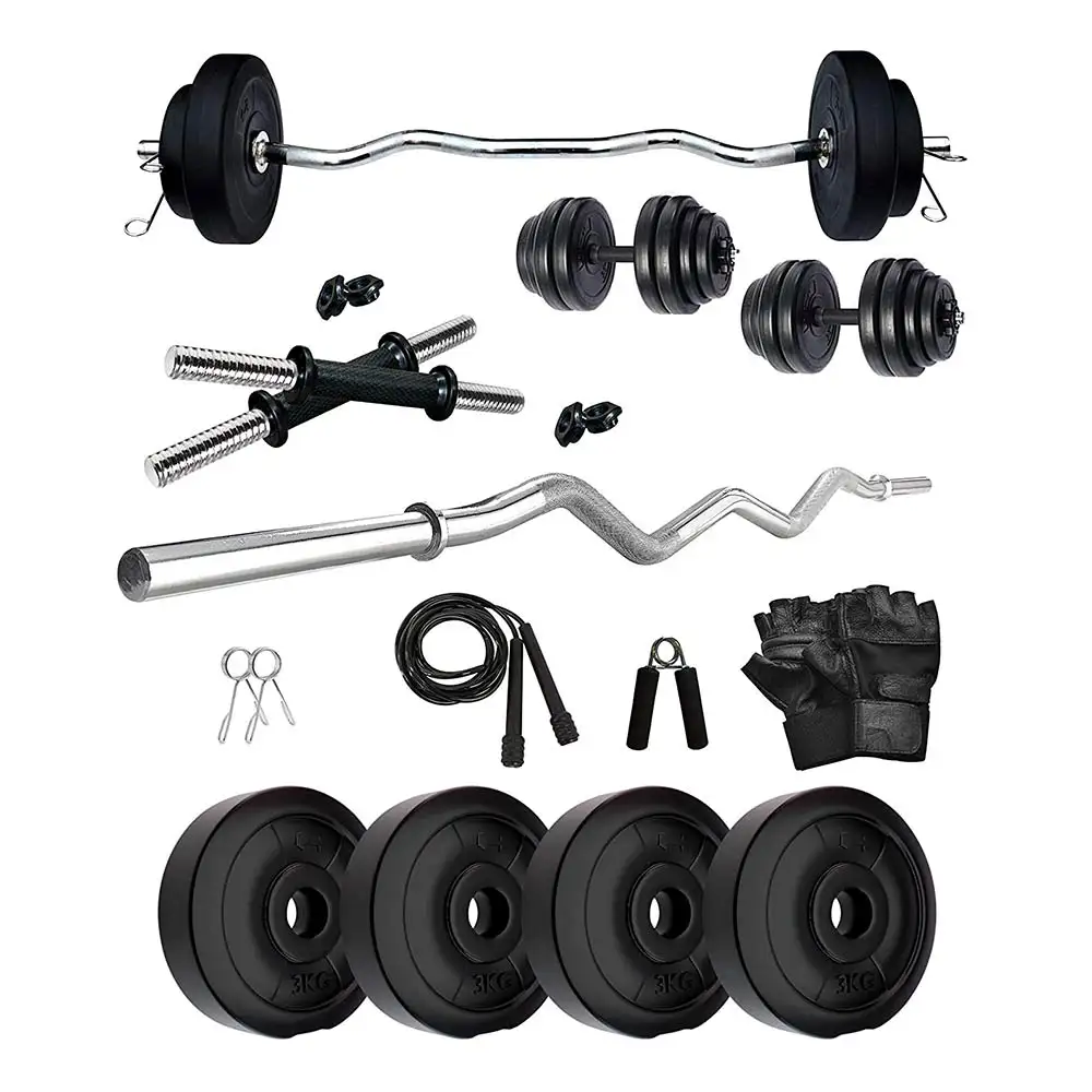 HUSTLE FITNESS PVC 12 Kg Combo Home Gym Kit with Gym Rods and 2x14 Inch Dumbbell Rods