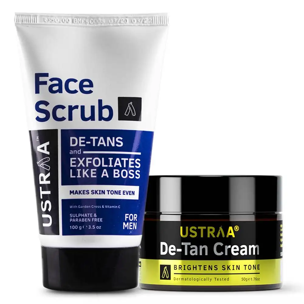 Ustraa Total De Tan Kit - Face Scrub & Face Cream Combo,  2 Piece(s)/Pack  Brightens Skin Tone