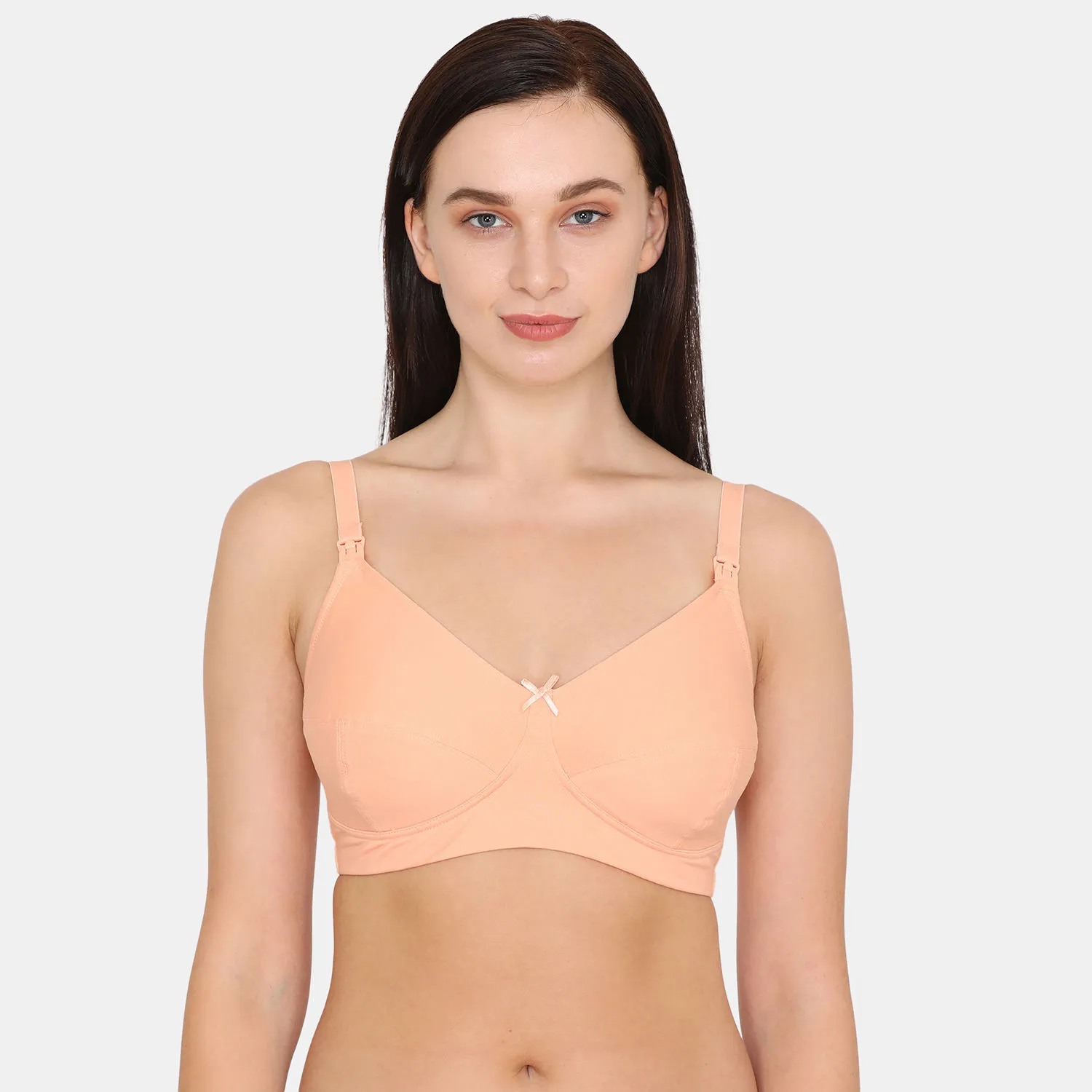 Zivame Curvy Double Layered Non Wired Full Coverage Maternity/nursing Bra - Peach