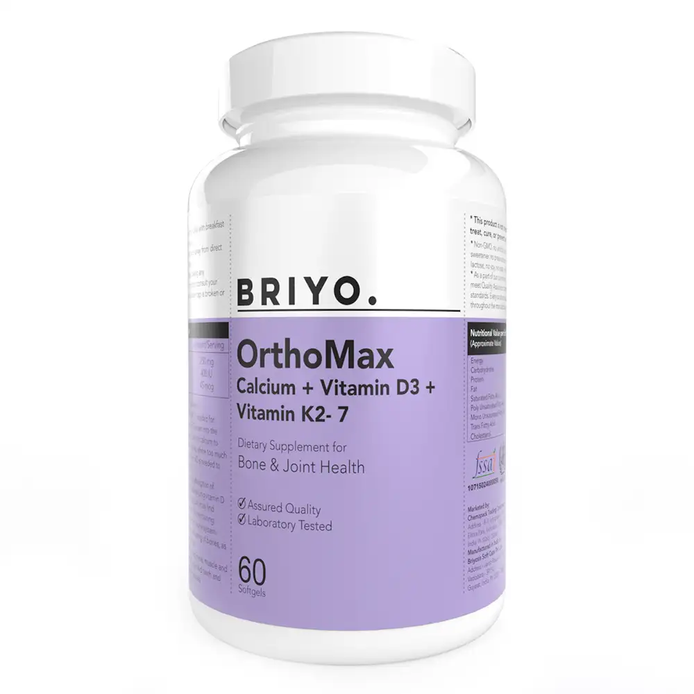 Briyo Orthomax Calcium Vitamin D3 and Vitamin K2-7,  Unflavoured  60 softgels