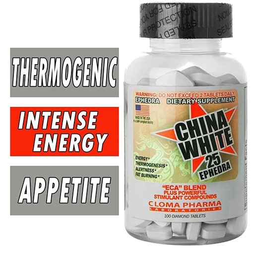 China White Fat Burner w/Ephedra - Cloma Pharma - 100 Tablets