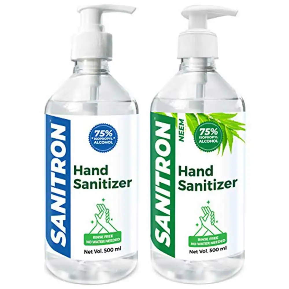 Sanitron Hand Sanitizer Liquid,  Neem & Unscented, 75% IPA  2 Piece(s)/Pack  Pump Bottle