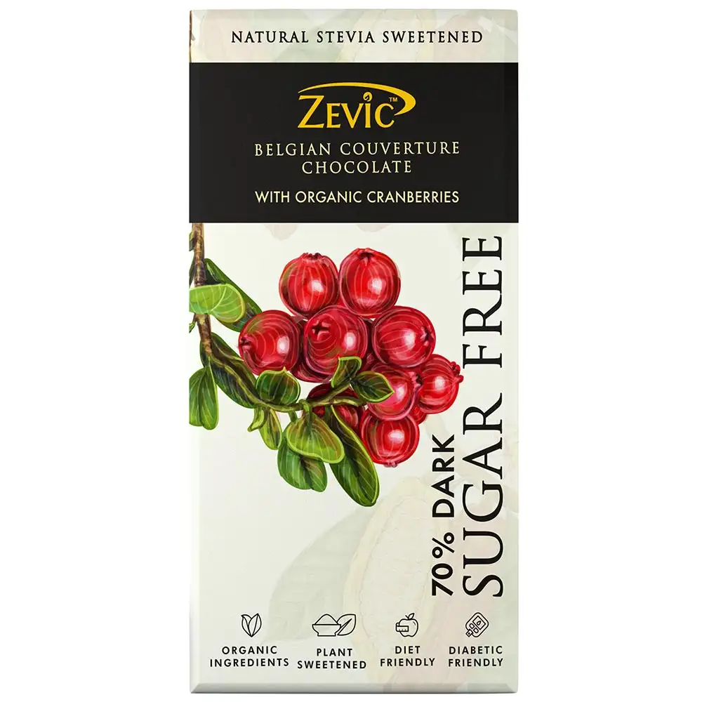 Zevic Dark Sugar Free Belgian Couverture Chocolate,  1 Piece(s)/Pack  with 70% Dark Organic Cranberries