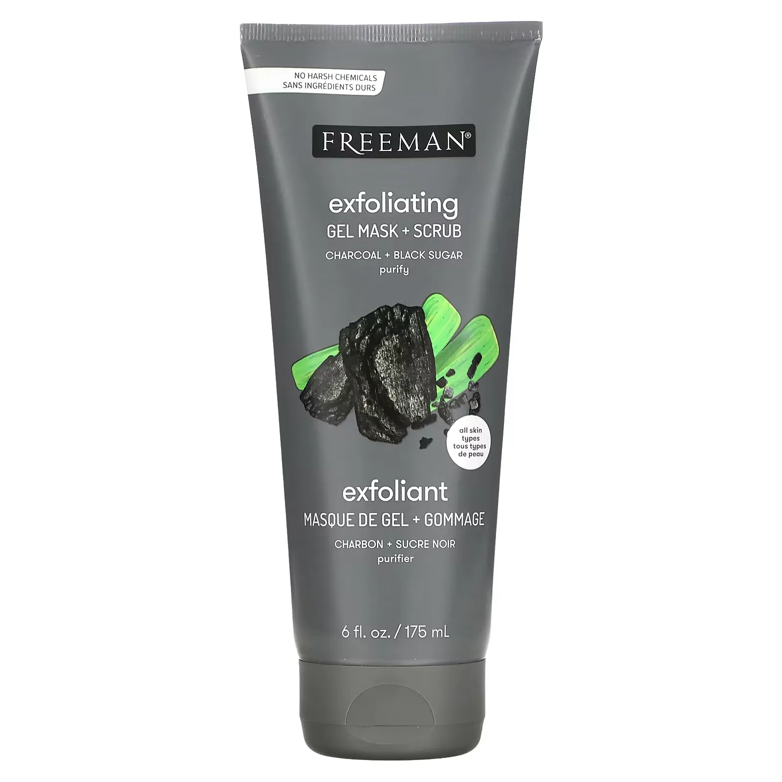 Exfoliating Gel Beauty Mask + Scrub, Charcoal + Black Sugar, 6 fl oz (175 ml)