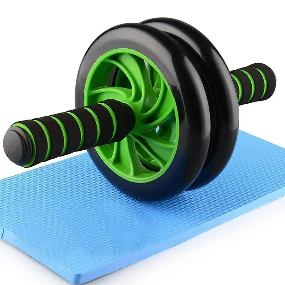 Love4ride Double Wheel Ab Roller with Knee Mat,  Black Green  Free Size