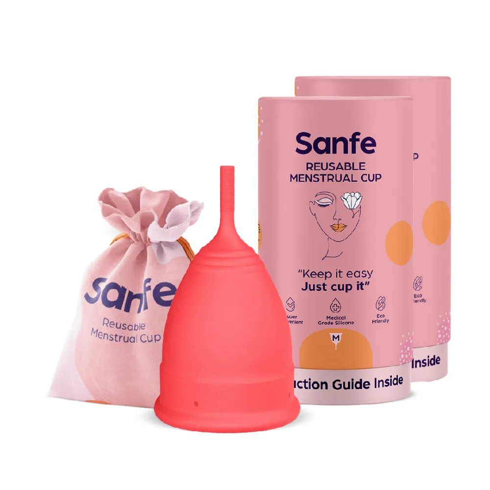 Sanfe Medium Reusable Menstrual Cup For Women - Pack of 2