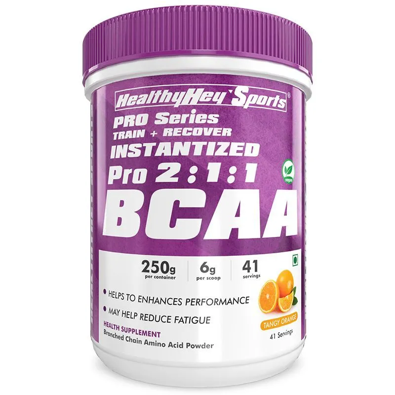 HealthyHey Sports BCAA Powder 2:1:1, Branched Chain Amino Acids - Tangy Orange