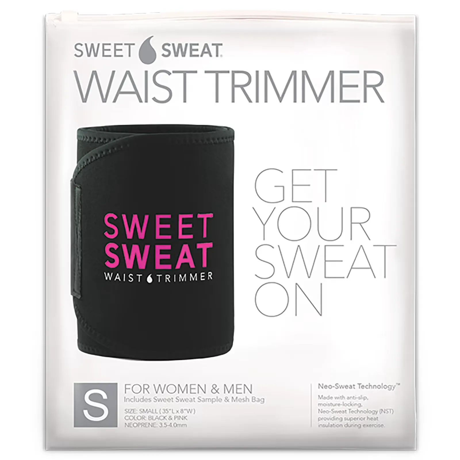 Sweet Sweat Waist Trimmer, Small, Black & Pink, 1 Belt