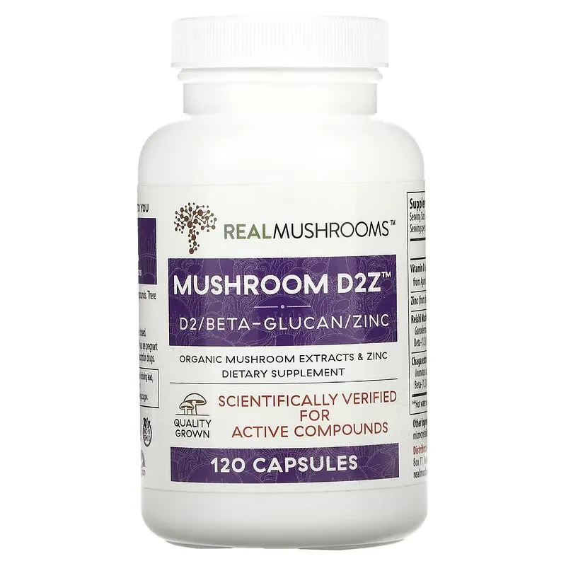 Mushroom D2Z, D2/Beta Glucan/Zinc, 120 Capsules