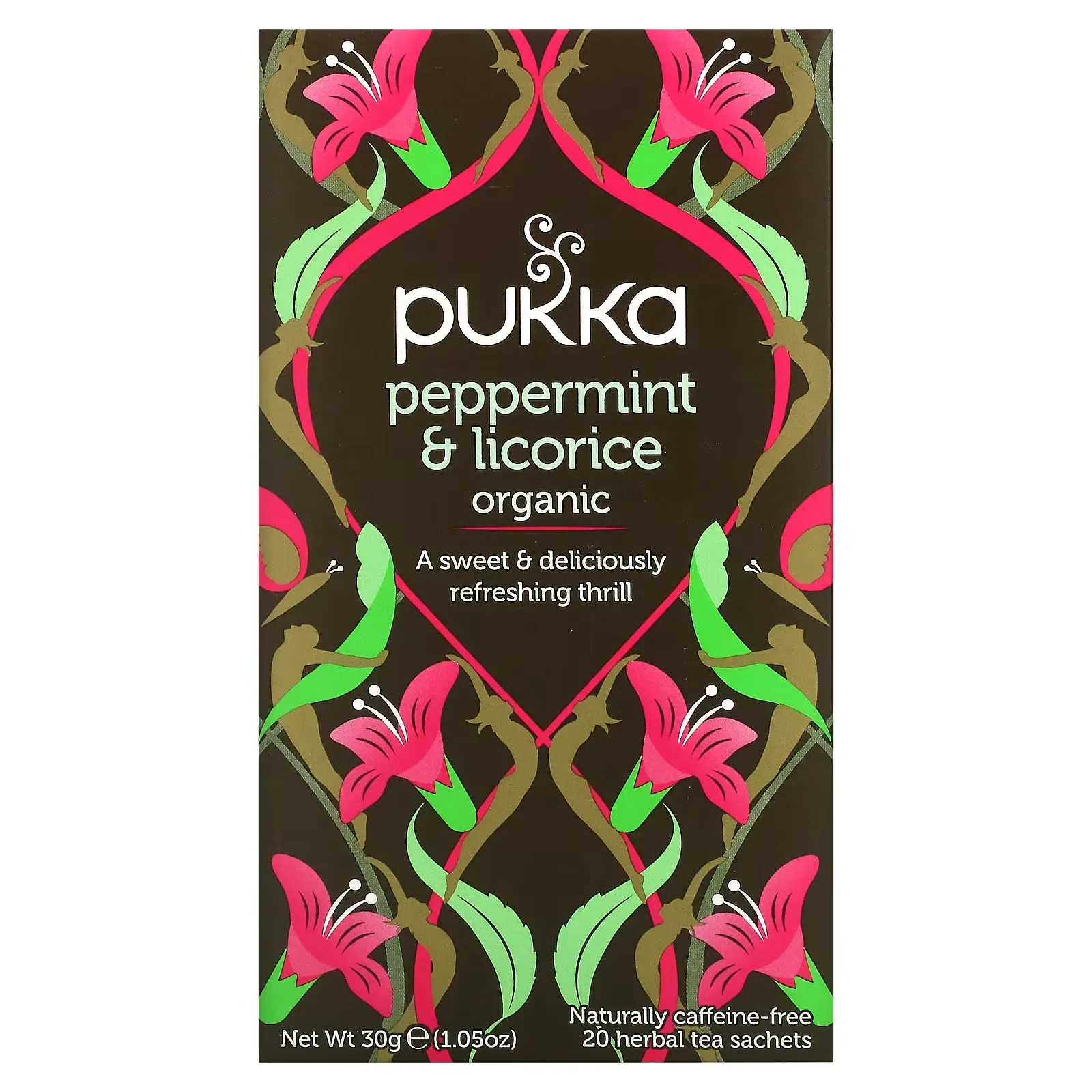 Organic Herbal Tea, Peppermint & Licorice, Caffeine Free, 20 Sachets, 0.05 oz (1.5 g) Each