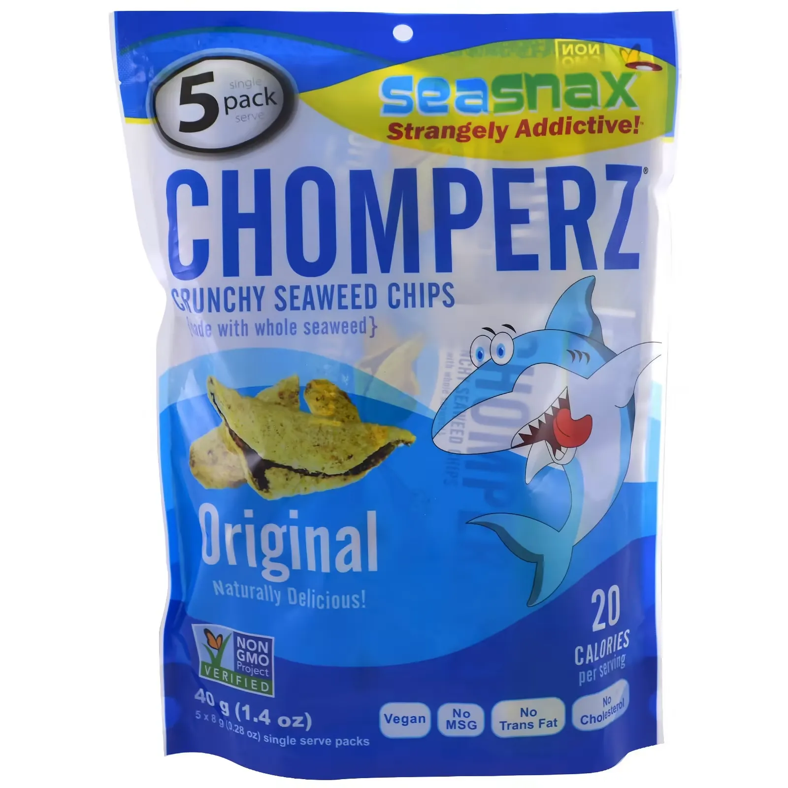 Chomperz, Crunch Seaweed Chips, Original, 5 Single Serve Packs, 0.28 oz (8 g) Each