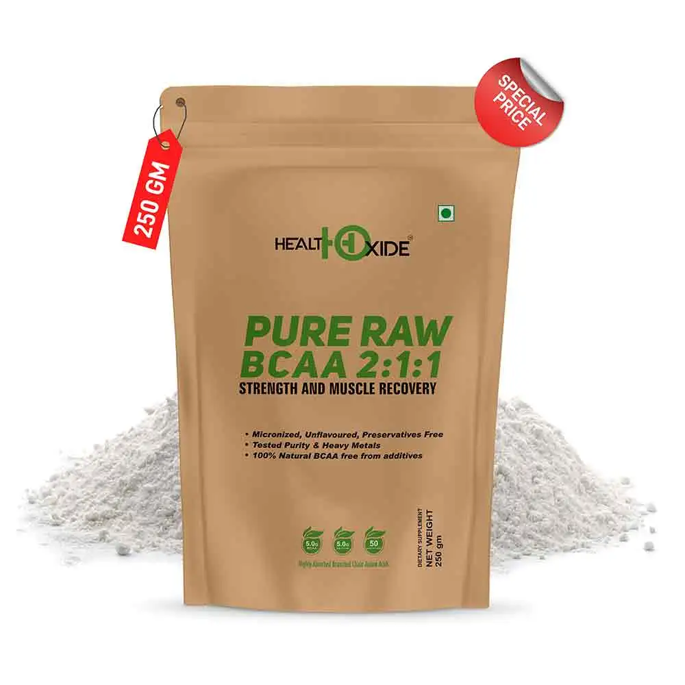 Health Oxide Pure Raw BCAA 2:1:1,  0.55 lb  50 Servings  Unflavoured with Free Shaker