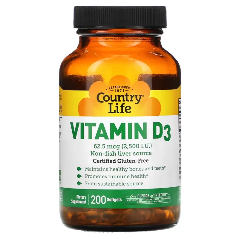 Vitamin D3, 62.5 mcg (2,500 I.U.), 200 Softgels