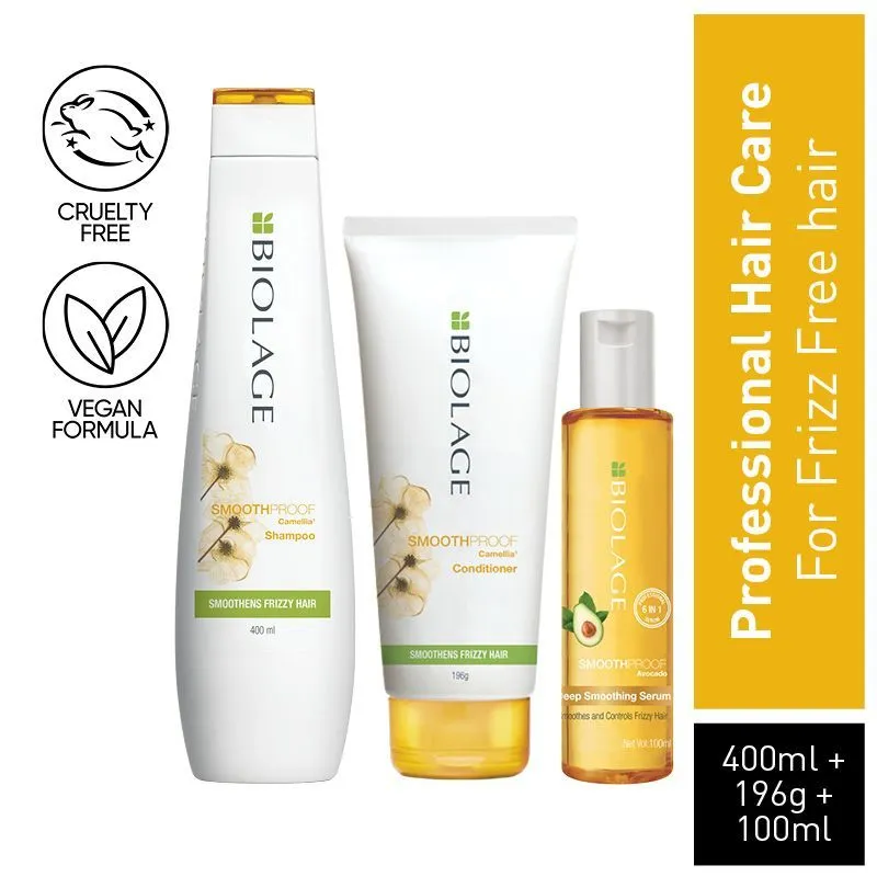 Matrix Biolage Frizz-free Hair Regime with Smoothproof Shampoo 400ml, Conditioner 196g & Serum 100ml