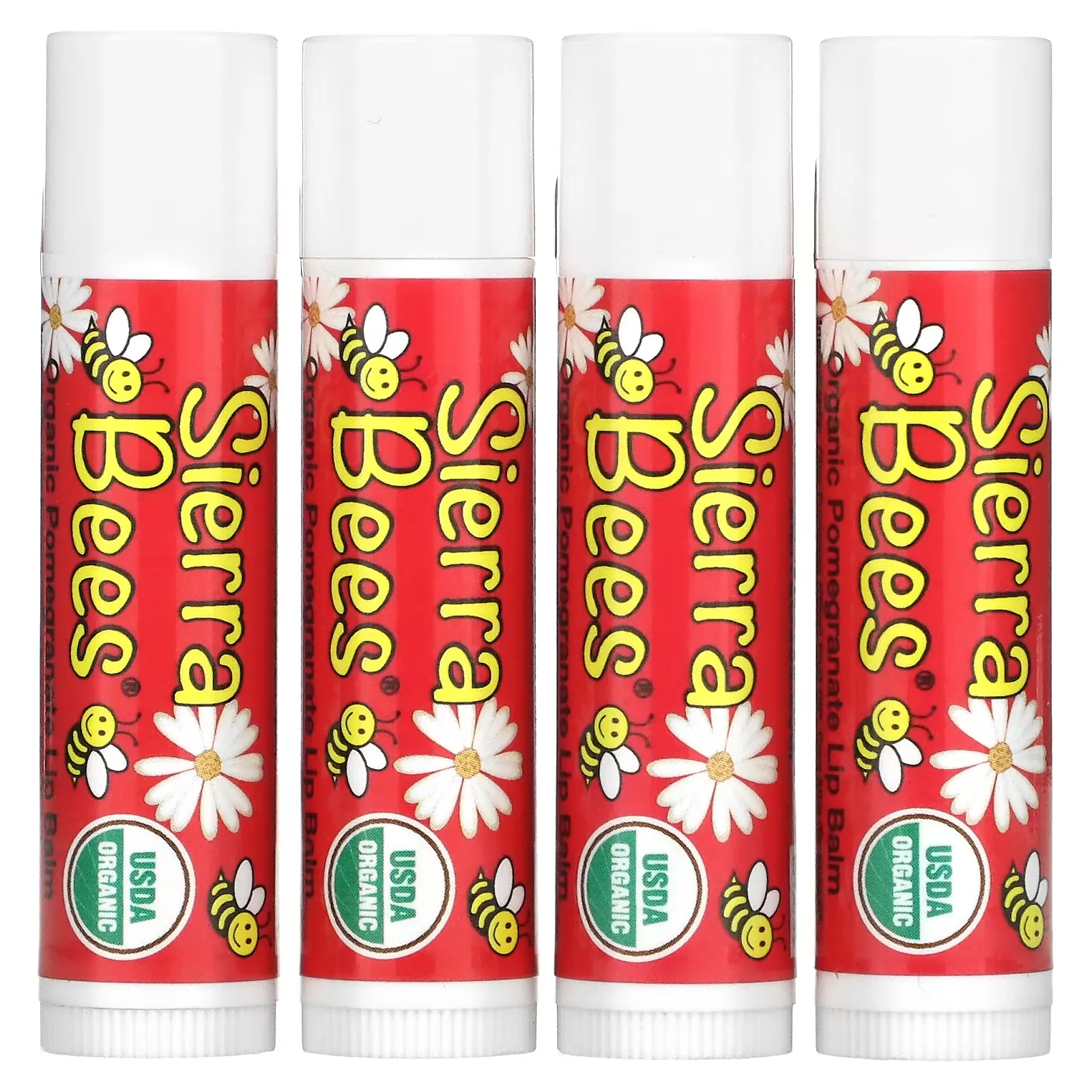 Organic Lip Balms, Pomegranate, 4 Pack, 0.15 oz (4.25 g) Each