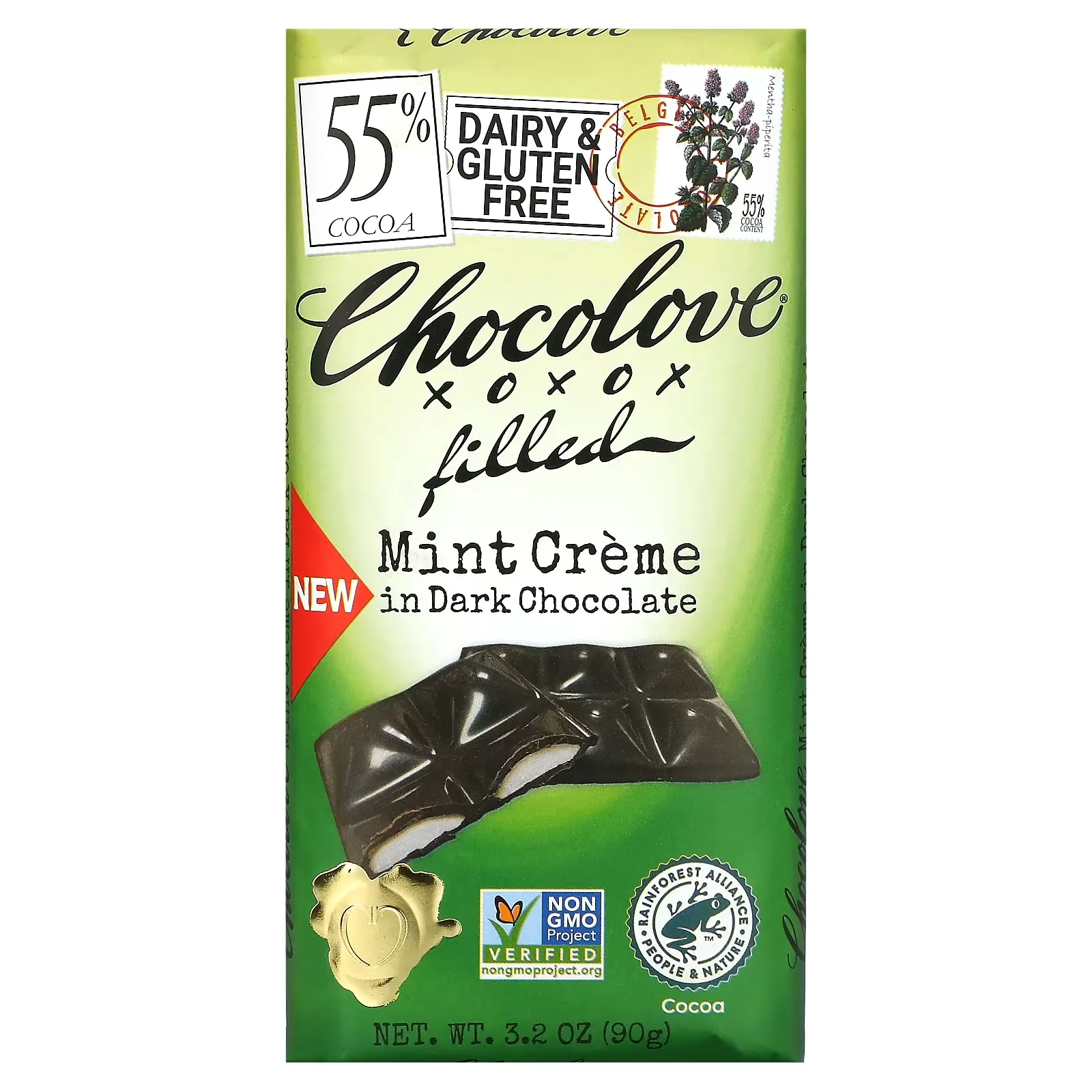 Filled Mint Creme in Dark Chocolate, 55% Cocoa, 3.2 oz (90 g)