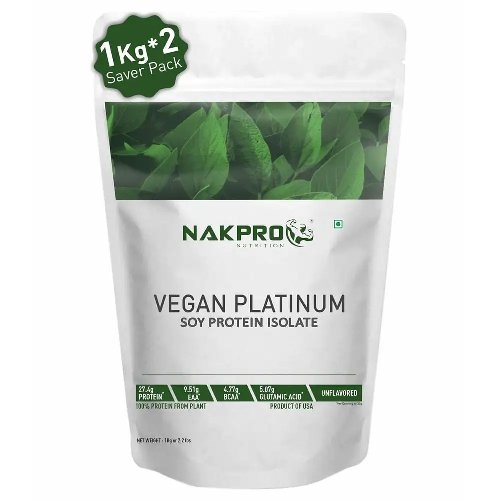 Nakpro Vegan Platinum Soy Protein Isolate,  2.2 lb  Unflavoured (Pack of 2)