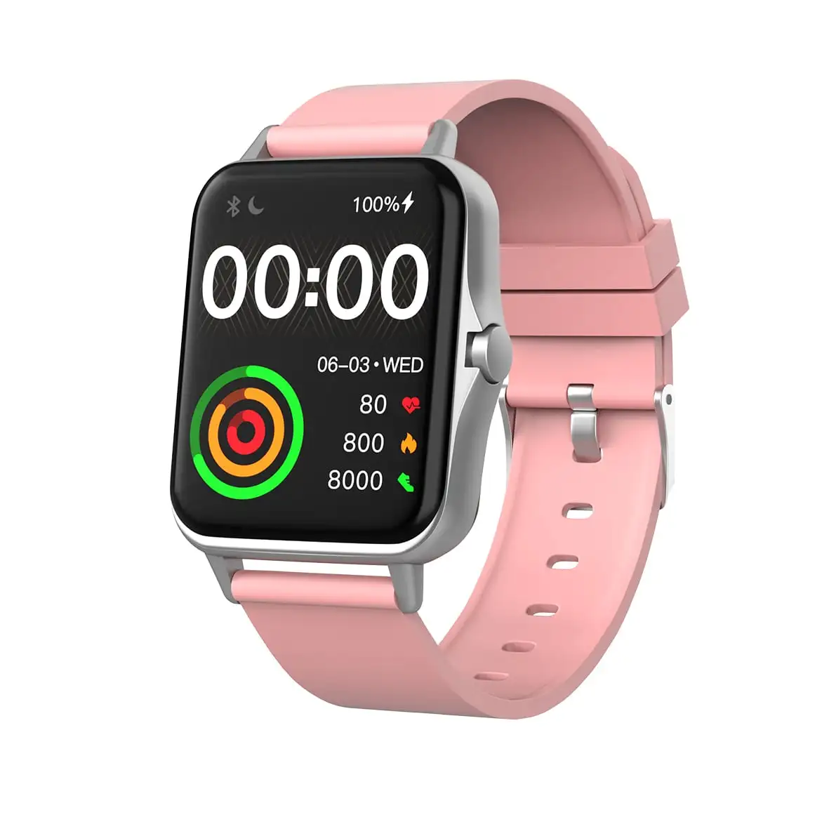 AQFiT W12 Smartwatch,  Pink with Silver Dial