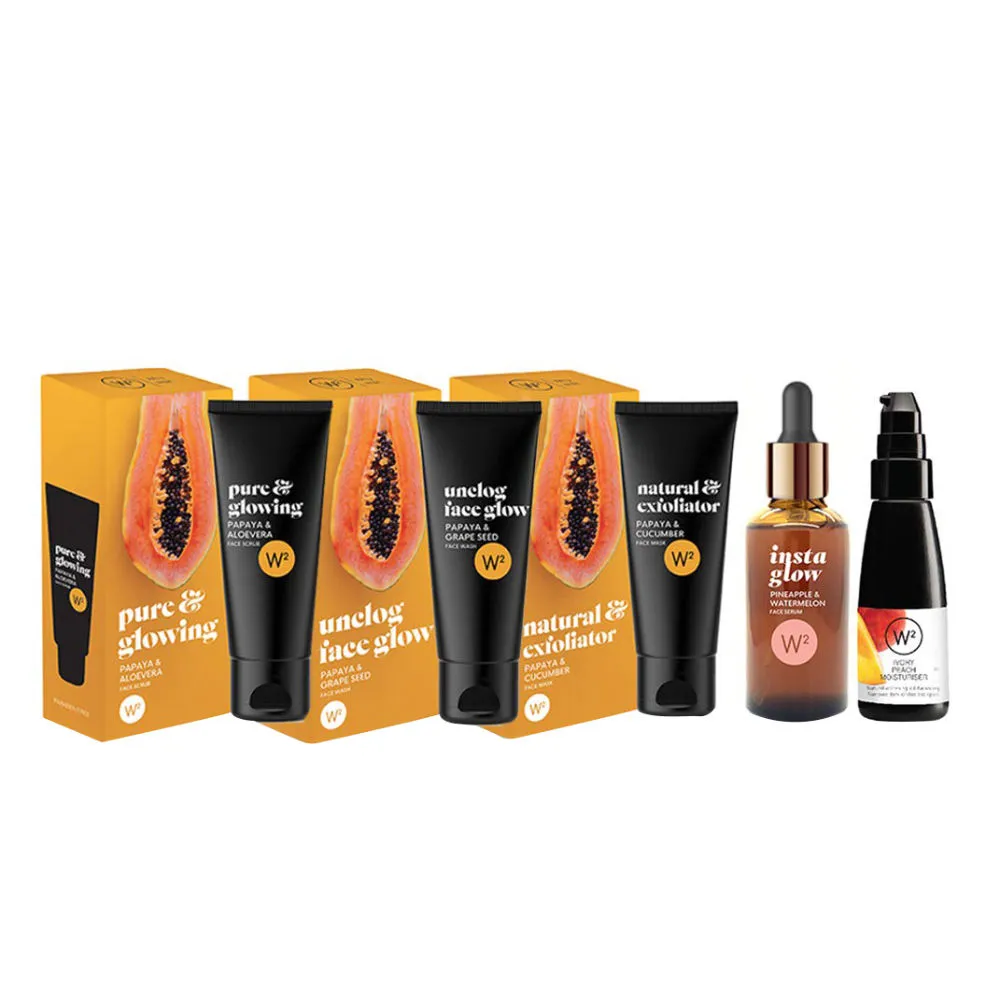 W2 Aloevera Papaya Peach Groming Kit Face Wash Face Scrub Face Pack Face Serum Ivory Peach