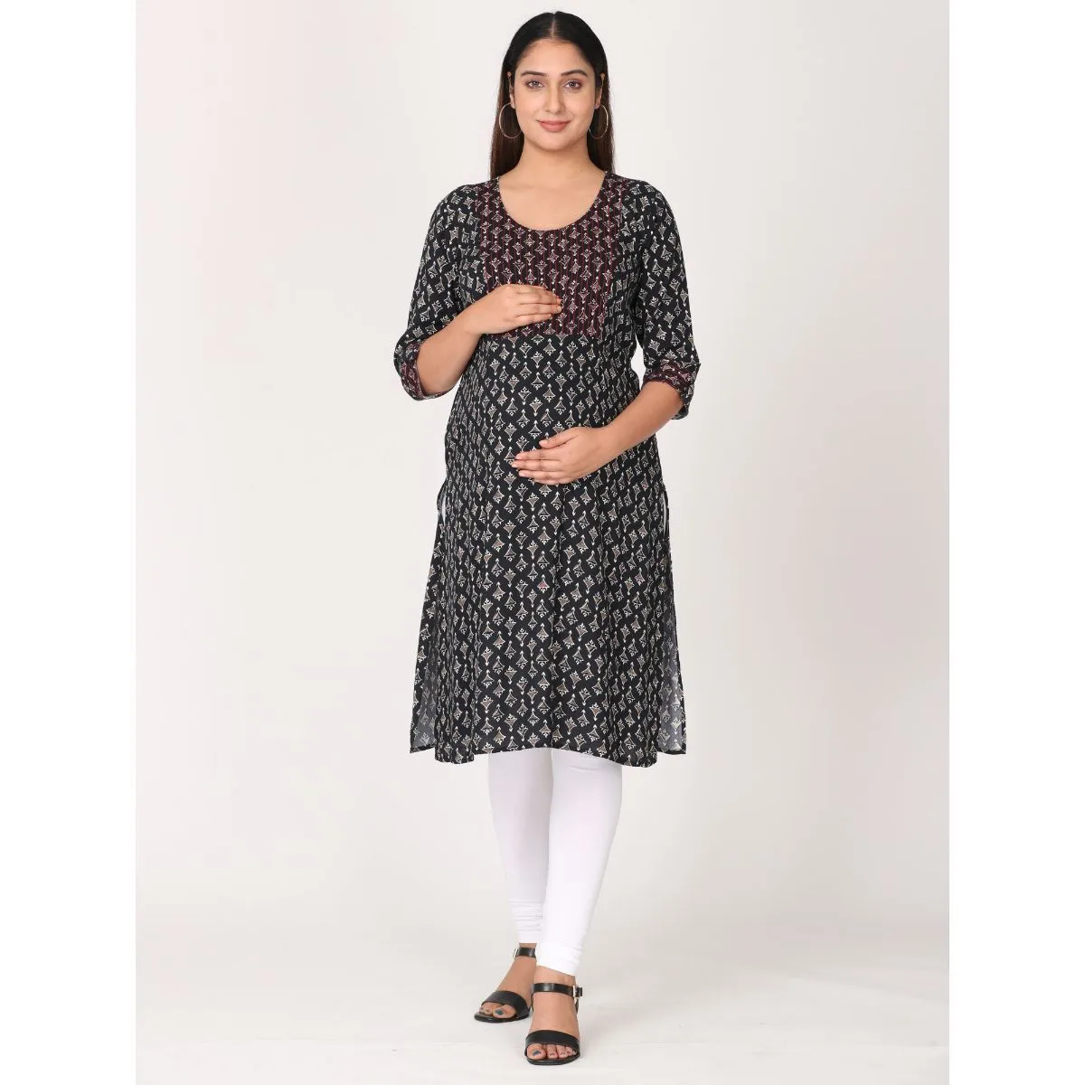 Morph Maternity Feeding Kurta With Vertical Nursing - Black