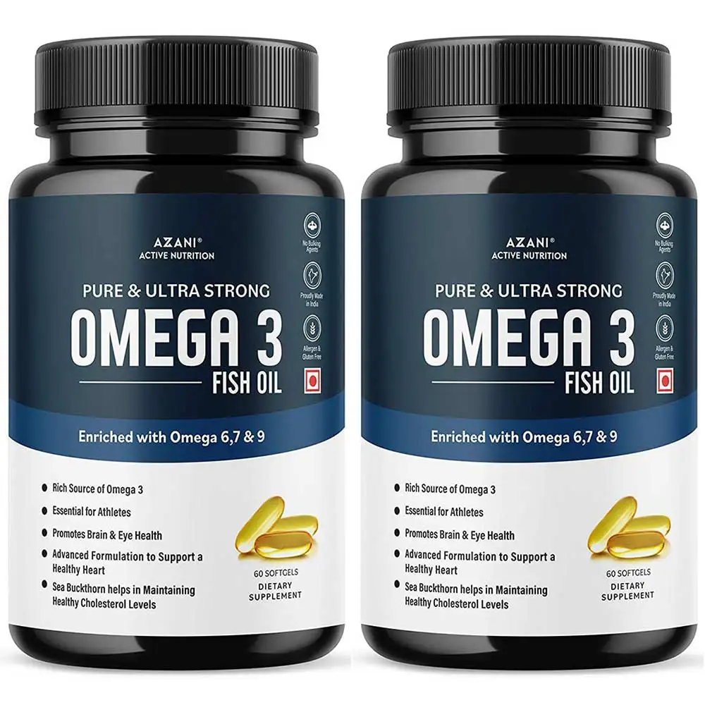 Azani Active Nutrition Pure & Ultra Strong Omega 3 Fish Oil (Pack of 2),  60 softgels