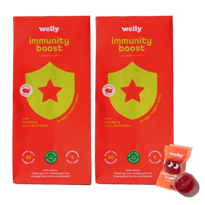 Welly Immunity Boost Gummies Refill Packs Mixed Berry Flavour - Amla, Vit C, D, A, Zinc, Elderberry