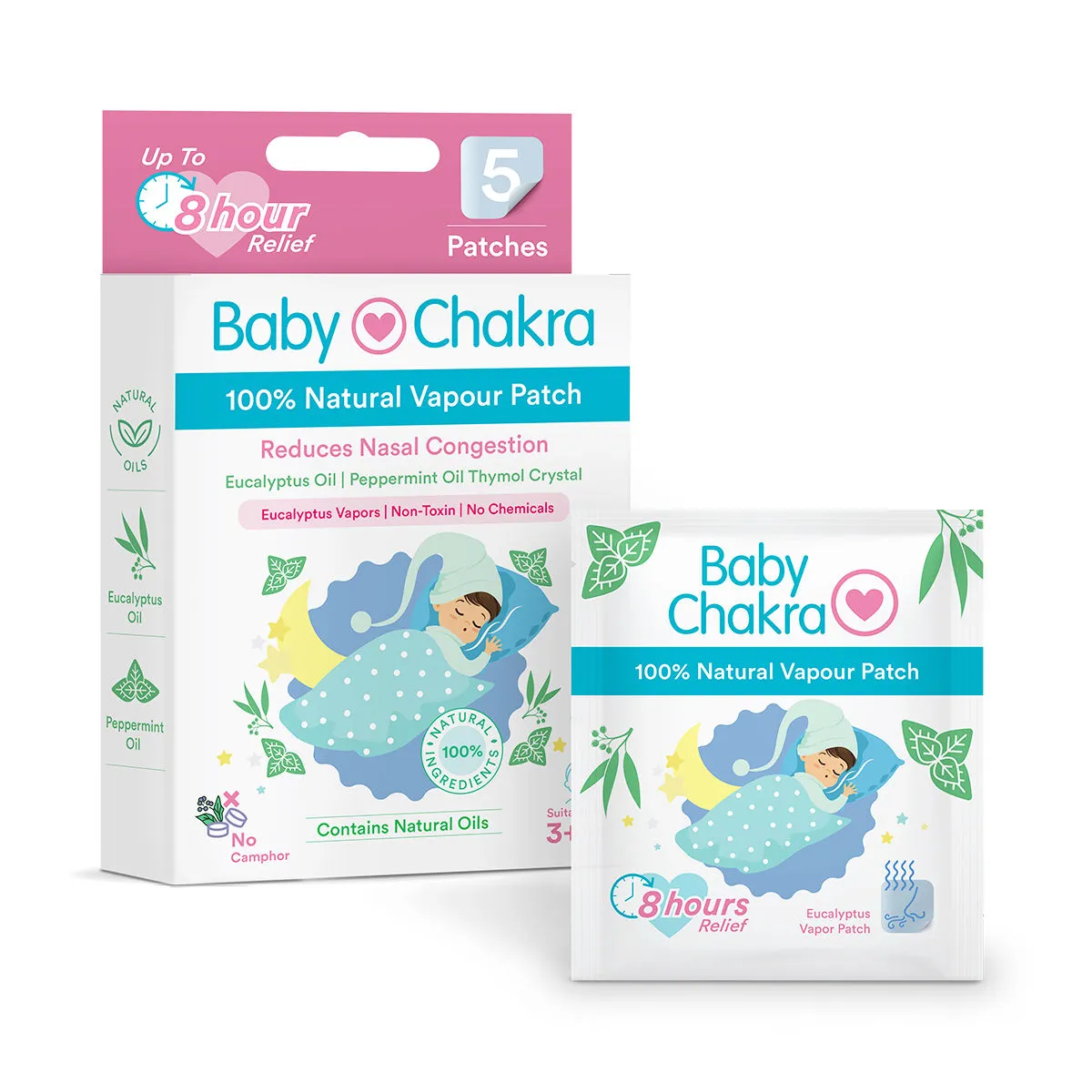 BabyChakra 100% Natural Vapour Patches For Babies | Quick Relief From Runny Nose - 5 Patches