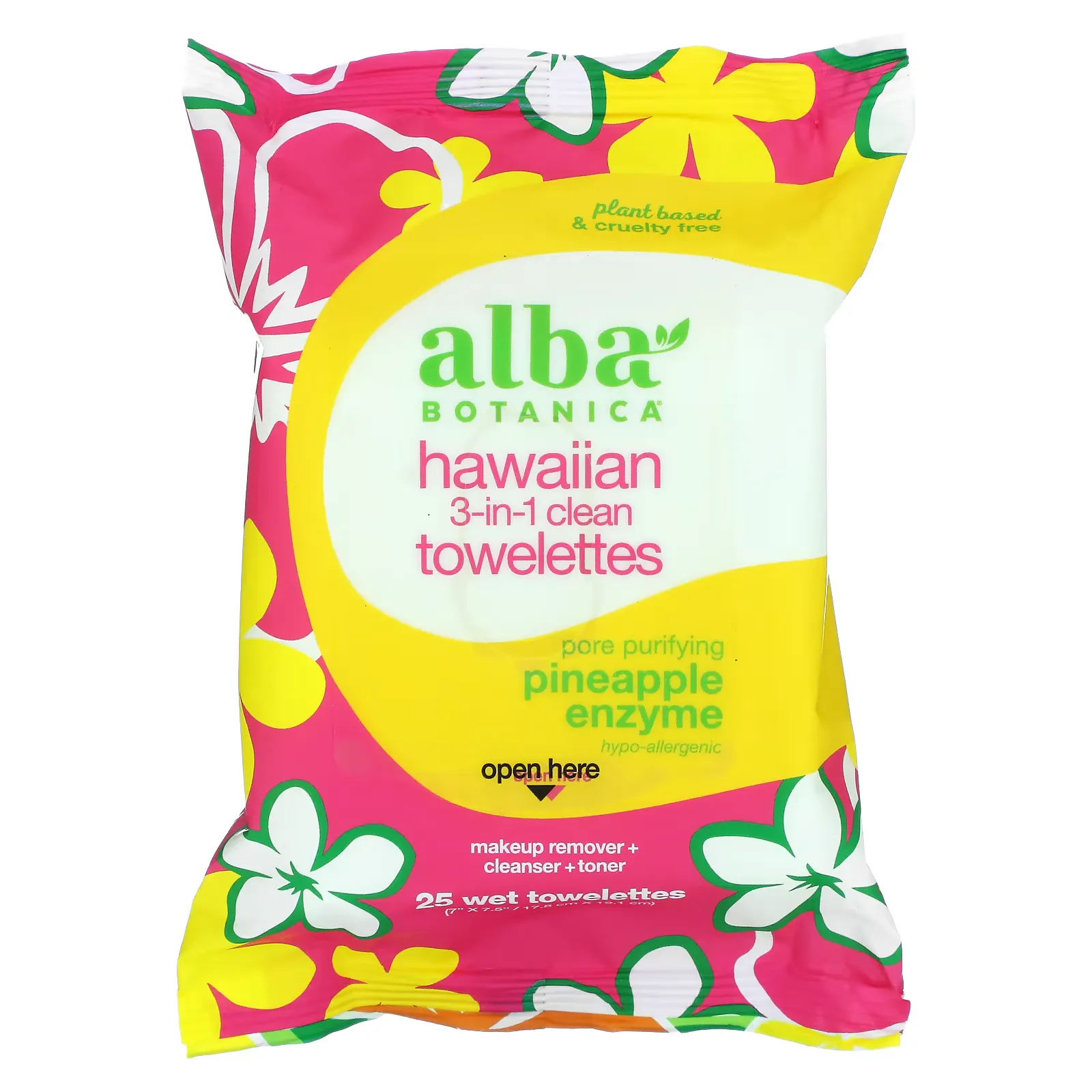 Hawaiian 3-in-1 Clean Towelettes, Pineapple Enzyme, 25 Wet Towelettes