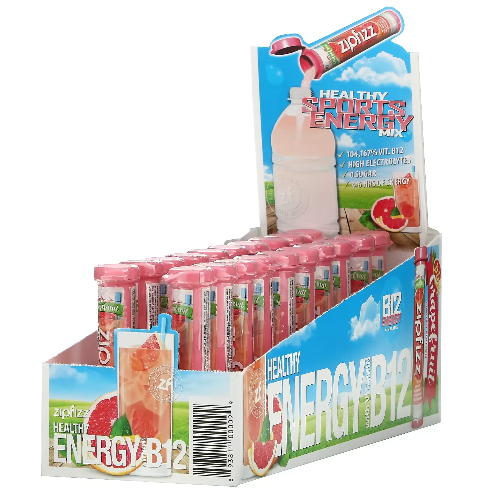 Healthy Sports Energy Mix with Vitamin B12, Pink Grapefruit, 20 Tubes, 0.39 oz (11 g) Each